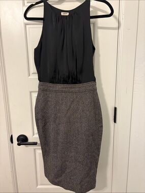 L'AGENCE Black Top with Gray Tweed Pencil Skirt